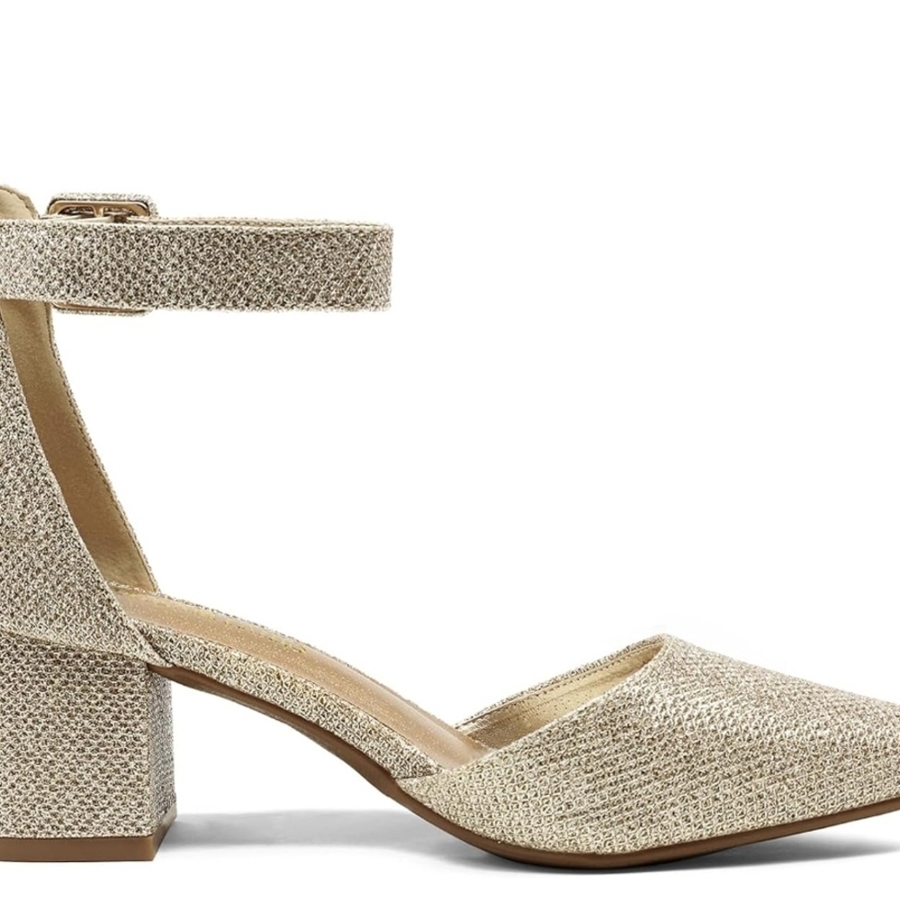 Elegant Gold Block Heel Women's Shoes